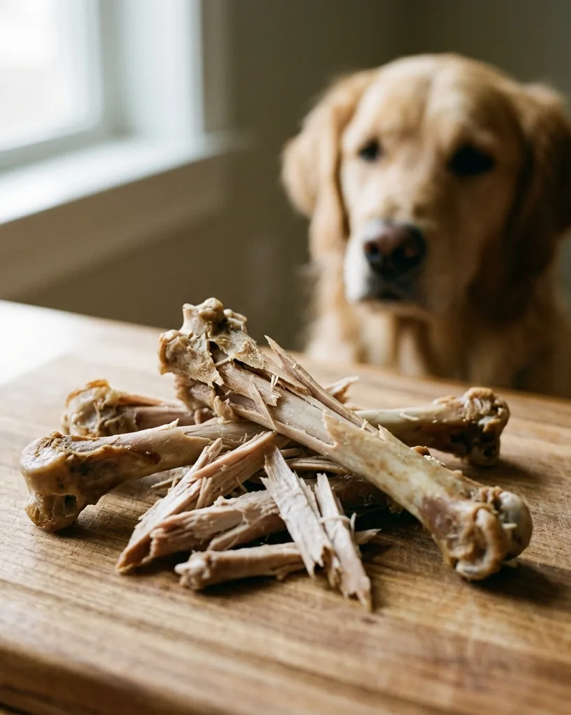 Close-up illustrating the Short Answer: Turkey Bones Are Not Safe for Dogs