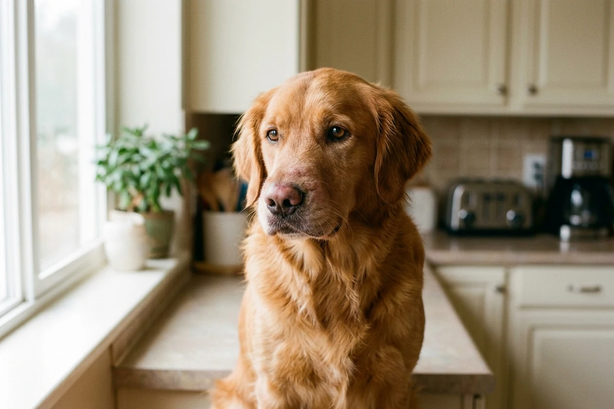 A dog with a mildly itchy, slightly swollen muzzle, the allergic reaction antihistamines target