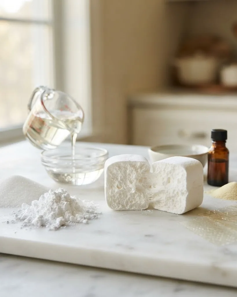 Detail view of what a marshmallow is actually made of