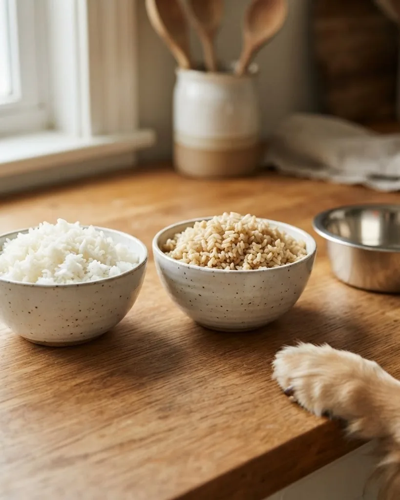 Close-up illustrating white Rice vs Brown Rice: Why Vets Reach for the Less Nutritious Grain